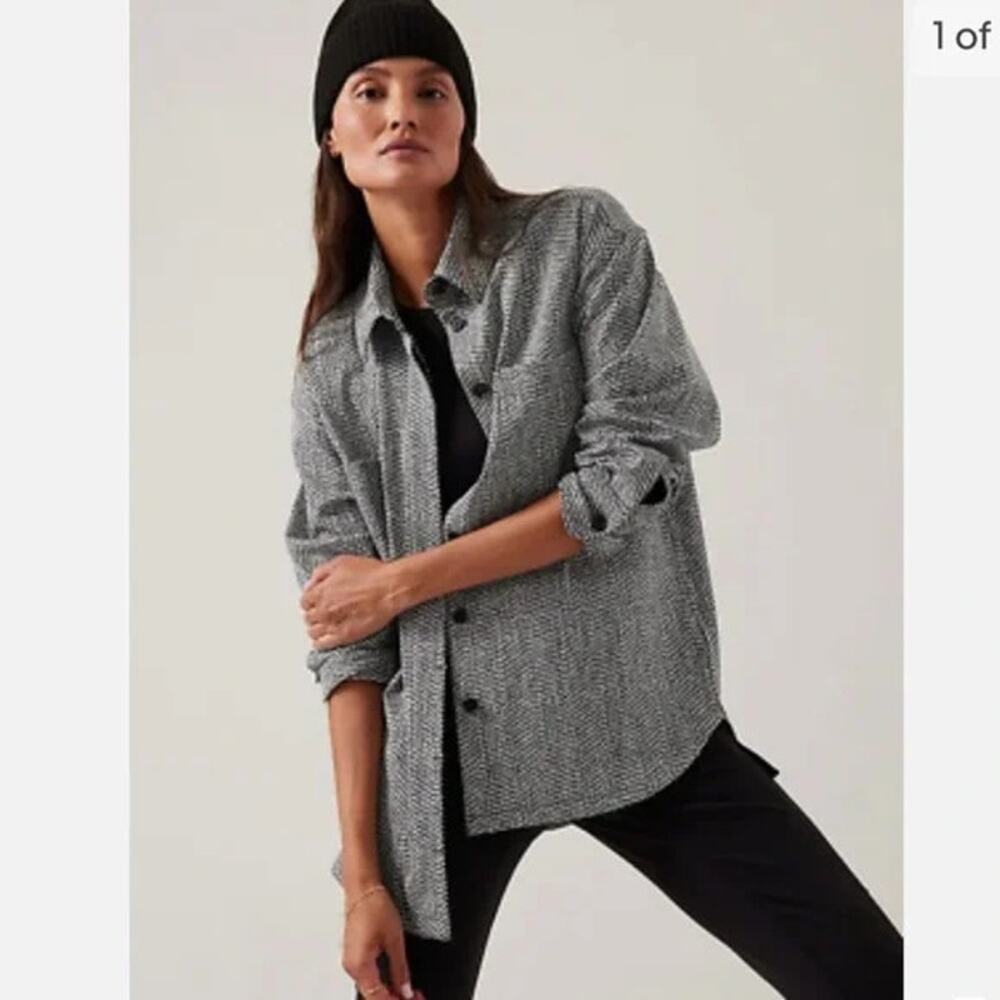 Athleta Textured Shirt Jacket Braiden Black WOmens X-Small Athleisure Workwear